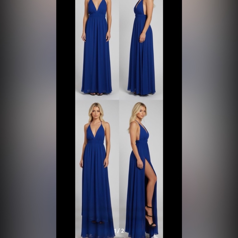 Elegant Blue Halter Maxi Dress